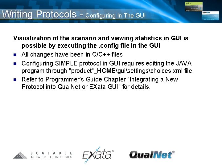 Writing Protocols - Configuring In The GUI Visualization of the scenario and viewing statistics