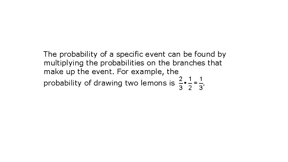 The probability of a specific event can be found by multiplying the probabilities on