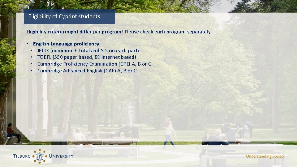 Eligibility of Cypriot students Eligibility criteria might differ program! Please check each program separately