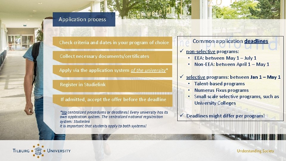 Application process Check criteria and dates in your program of choice Collect necessary documents/certificates