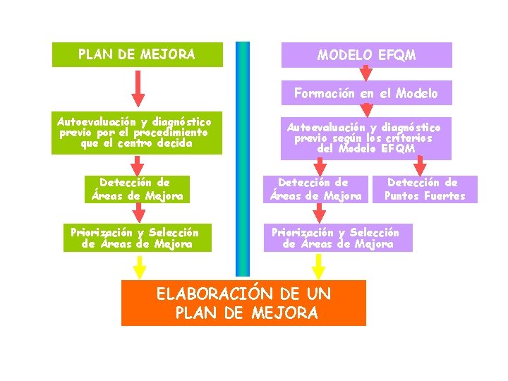 PLAN DE MEJORA MODELO EFQM Formación en el Modelo Autoevaluación y diagnóstico previo por