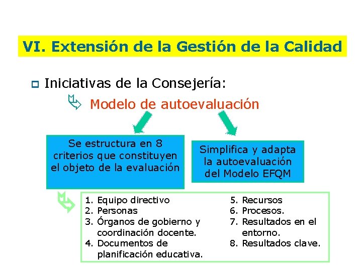 VI. Extensión de la Gestión de la Calidad p Iniciativas de la Consejería: Modelo