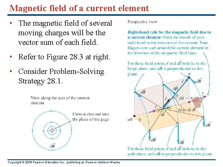 Magnetic field of a current element • The magnetic field of several moving charges