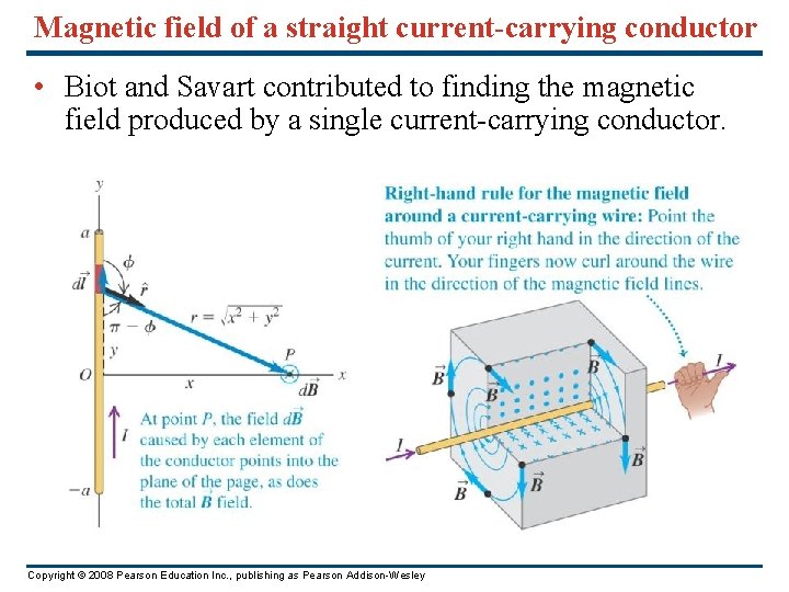 Magnetic field of a straight current-carrying conductor • Biot and Savart contributed to finding