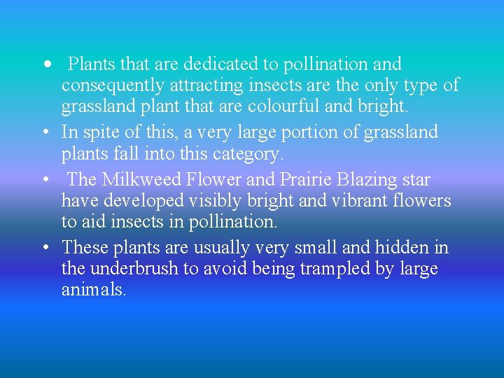  • Plants that are dedicated to pollination and consequently attracting insects are the