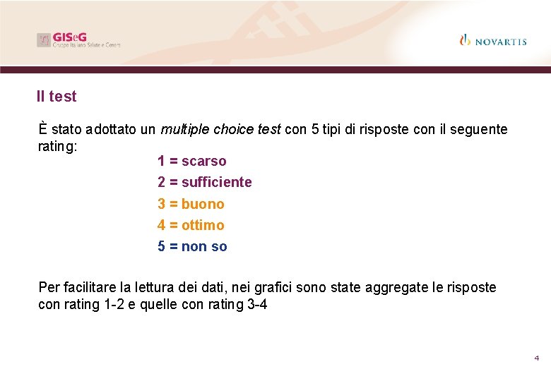 Il test È stato adottato un multiple choice test con 5 tipi di risposte Il test È stato adottato un multiple choice test con 5 tipi di risposte