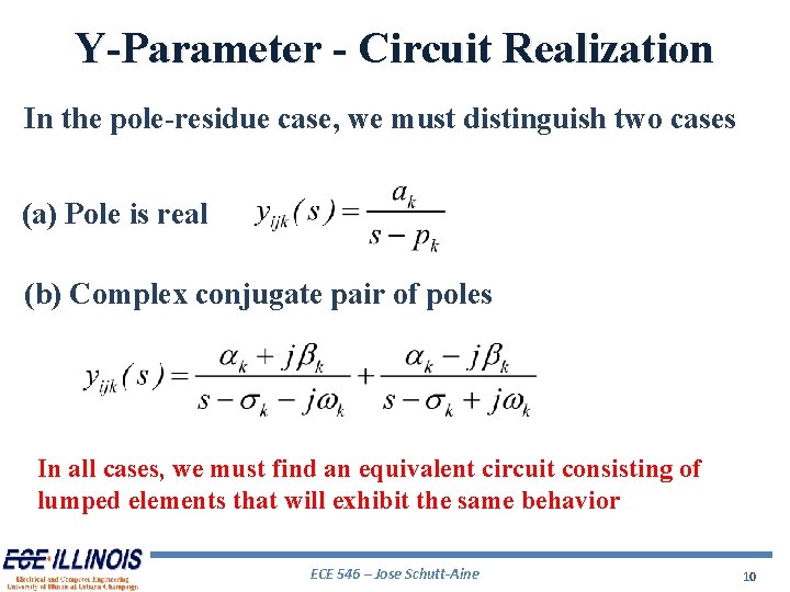 Y-Parameter - Circuit Realization In the pole-residue case, we must distinguish two cases (a)