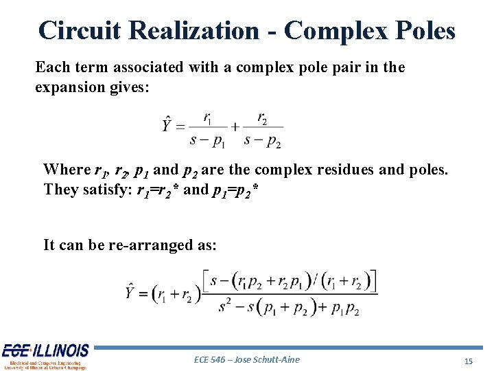 Circuit Realization - Complex Poles Each term associated with a complex pole pair in