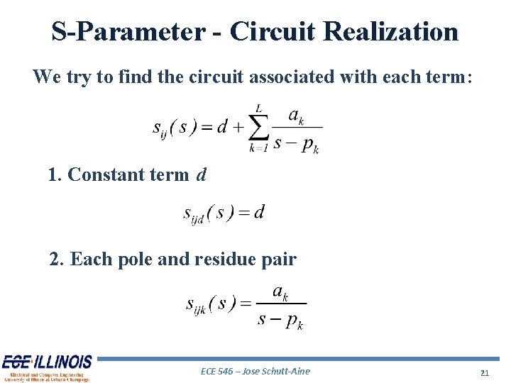 S-Parameter - Circuit Realization We try to find the circuit associated with each term: