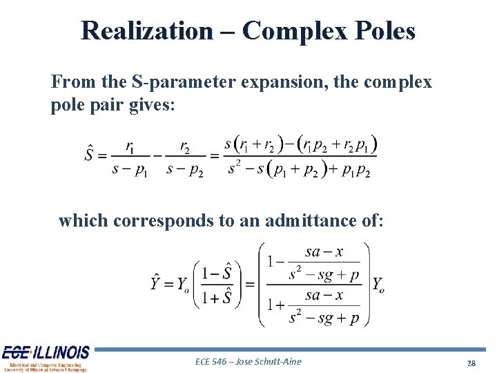 Realization – Complex Poles From the S-parameter expansion, the complex pole pair gives: which