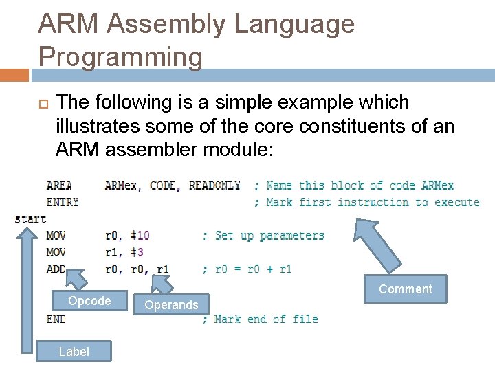 ARM Assembly Language Programming The following is a simple example which illustrates some of