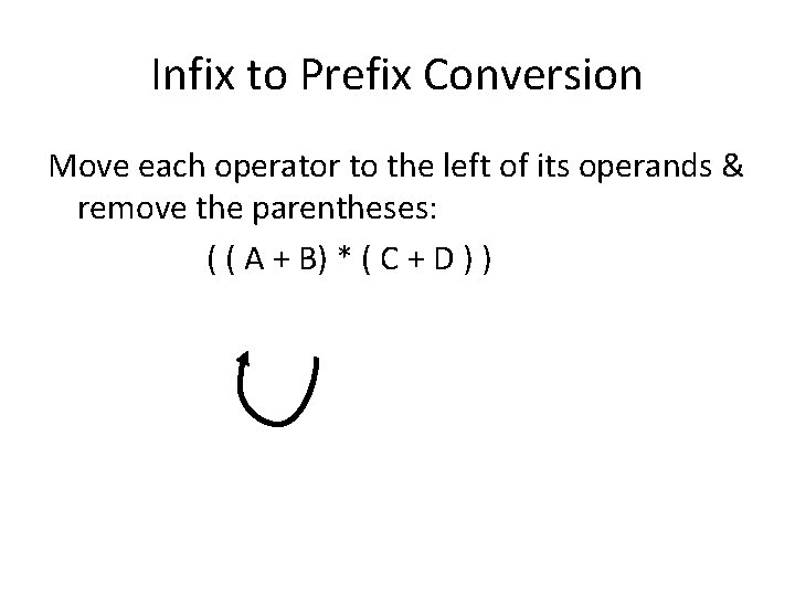 Infix to Prefix Conversion Move each operator to the left of its operands &