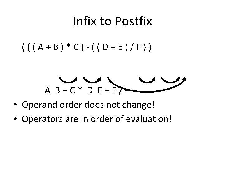 Infix to Postfix ( ( ( A + B ) * C ) -
