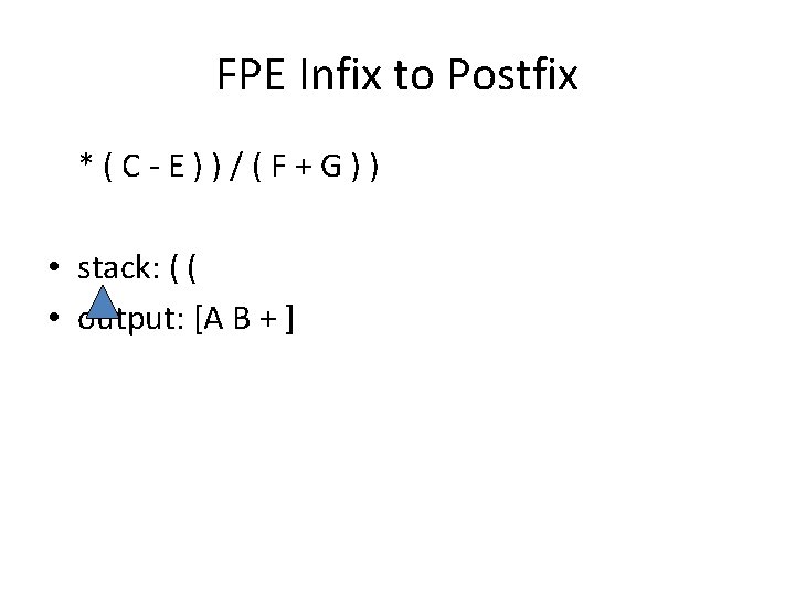 FPE Infix to Postfix * ( C - E ) ) / ( F