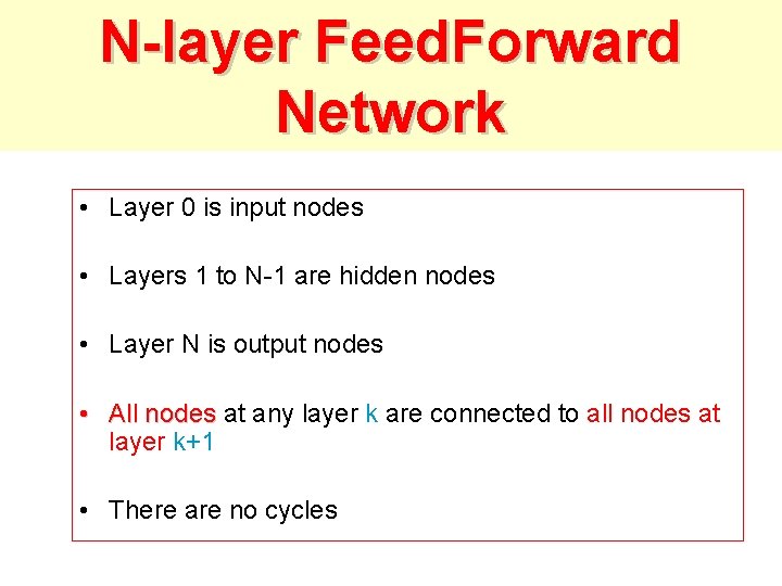 N-layer Feed. Forward Network • Layer 0 is input nodes • Layers 1 to