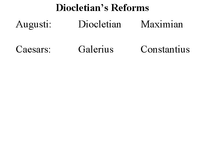 Diocletian’s Reforms Augusti: Diocletian Maximian Caesars: Galerius Constantius 