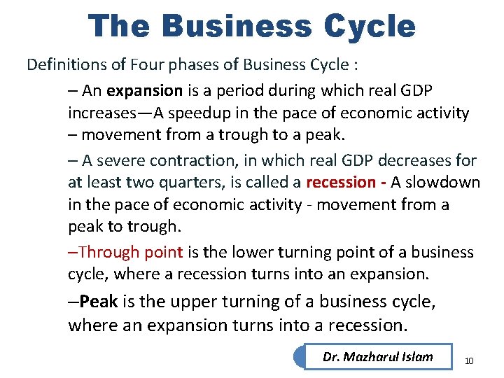 The Business Cycle Definitions of Four phases of Business Cycle : – An expansion The Business Cycle Definitions of Four phases of Business Cycle : – An expansion