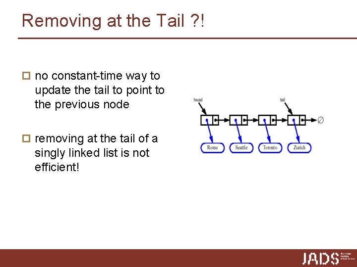 Removing at the Tail ? ! p no constant-time way to update the tail