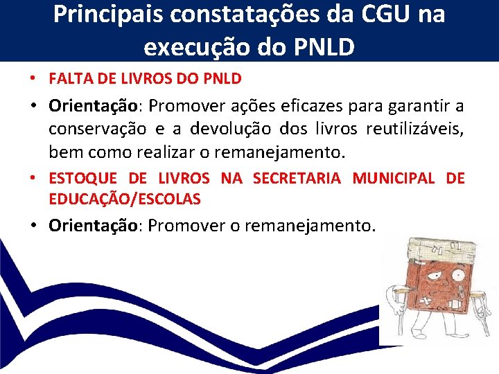 Principais constatações da CGU na execução do PNLD • FALTA DE LIVROS DO PNLD