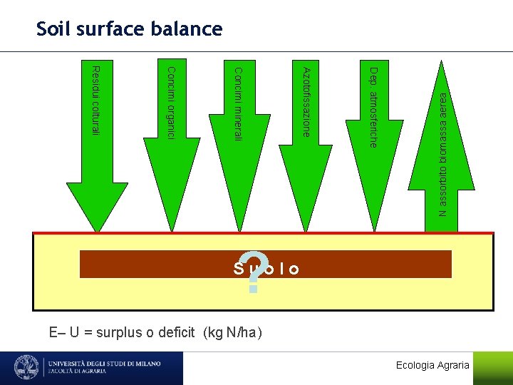 Residui colturali Concimi organici Concimi minerali Azotofissazione Dep. atmosferiche N assorbito biomassa aerea Soil