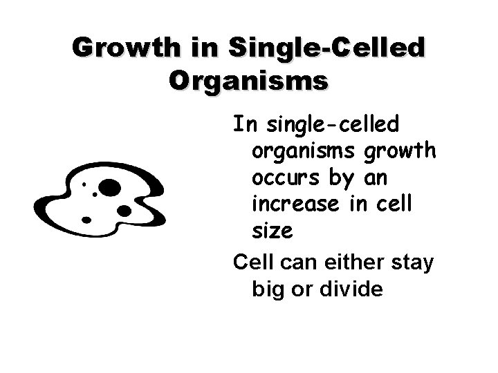 Growth in Single-Celled Organisms In single-celled organisms growth occurs by an increase in cell
