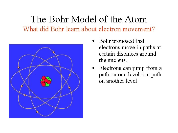 The Bohr Model of the Atom What did Bohr learn about electron movement? • The Bohr Model of the Atom What did Bohr learn about electron movement? •