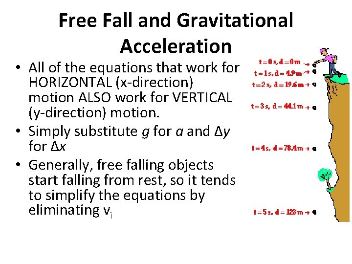 Free Fall and Gravitational Acceleration • All of the equations that work for HORIZONTAL