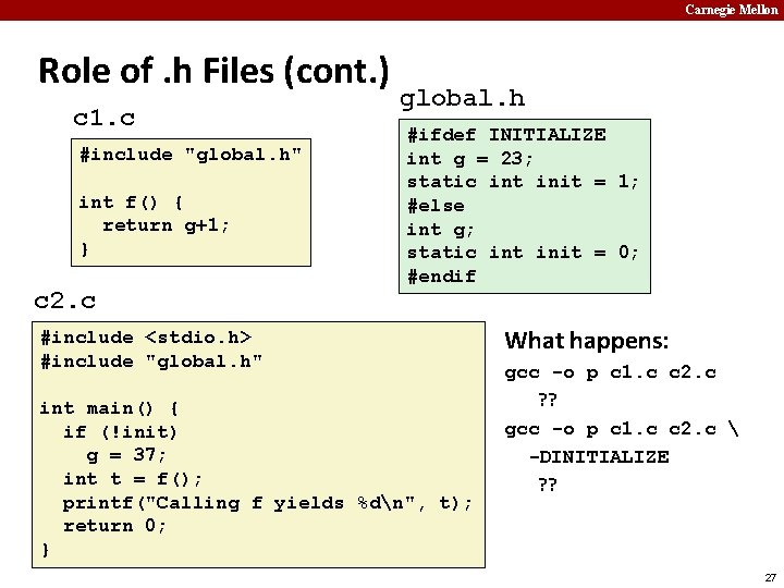 Carnegie Mellon Role of. h Files (cont. ) c 1. c #include "global. h"