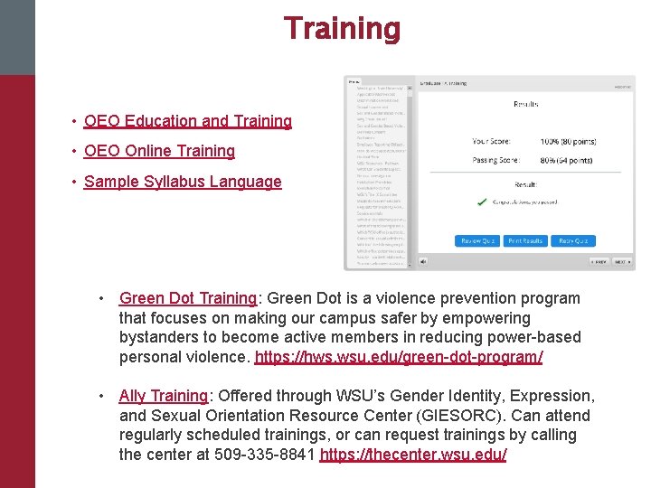 Training • OEO Education and Training • OEO Online Training • Sample Syllabus Language