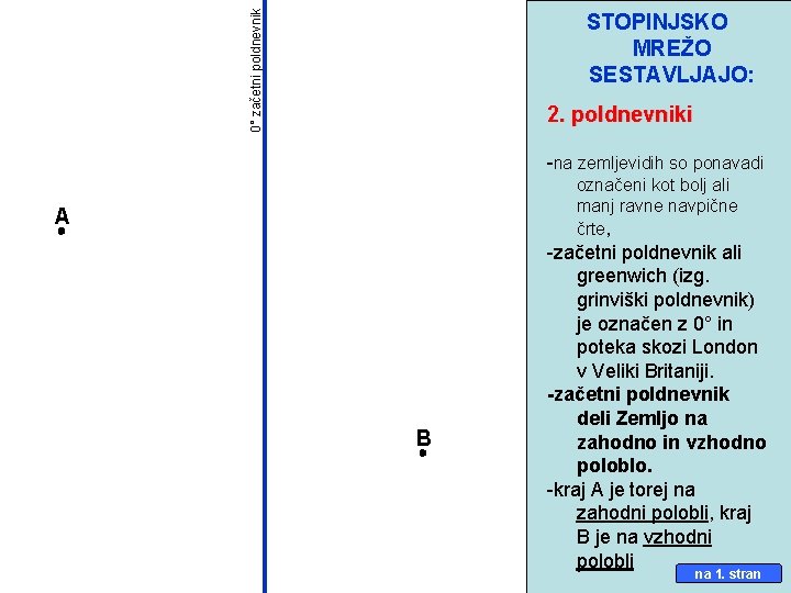 0° začetni poldnevnik STOPINJSKO MREŽO SESTAVLJAJO: 2. poldnevniki -na zemljevidih so ponavadi označeni kot