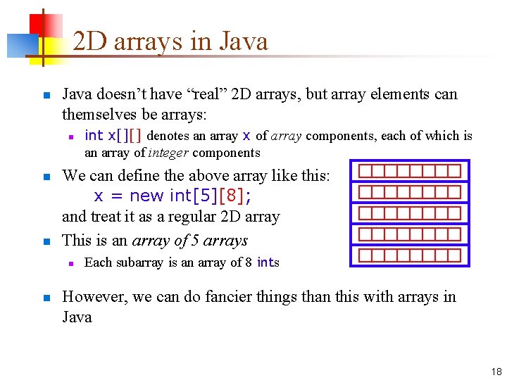 2 D arrays in Java doesn’t have “real” 2 D arrays, but array elements