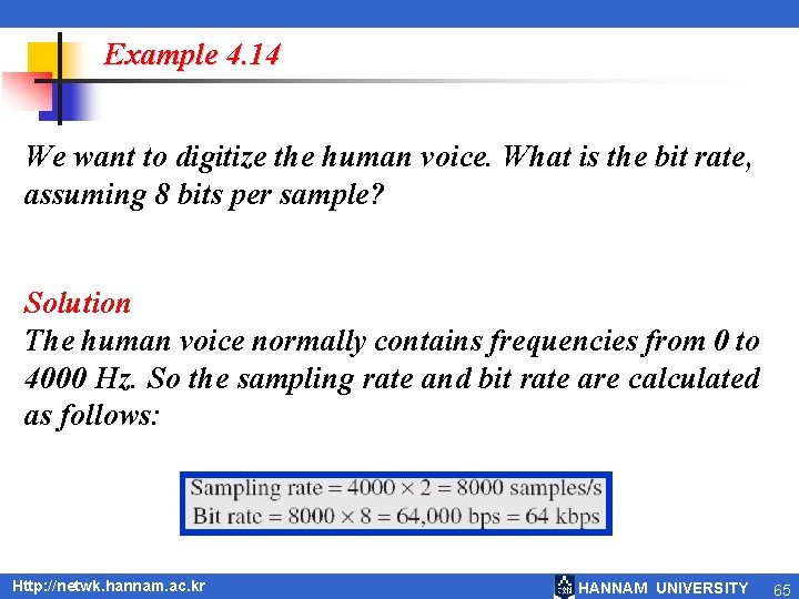 Example 4. 14 We want to digitize the human voice. What is the bit