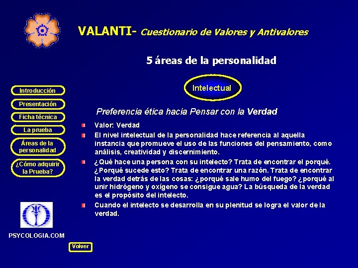 VALANTI- Cuestionario de Valores y Antivalores 5 áreas de la personalidad Intelectual Introducción Presentación