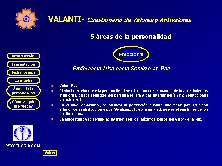 VALANTI- Cuestionario de Valores y Antivalores 5 áreas de la personalidad Emocional Introducción Presentación