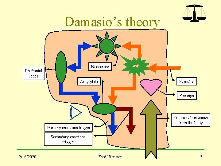 Damasio’s theory Neocortex Prefrontal lobes Amygdala Stimulus Feelings Emotional response from the body Primary