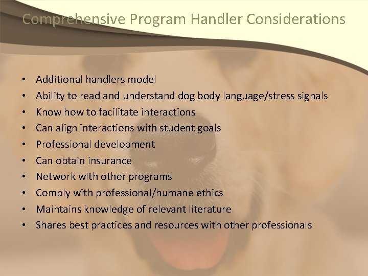 Comprehensive Program Handler Considerations • • • Additional handlers model Ability to read and