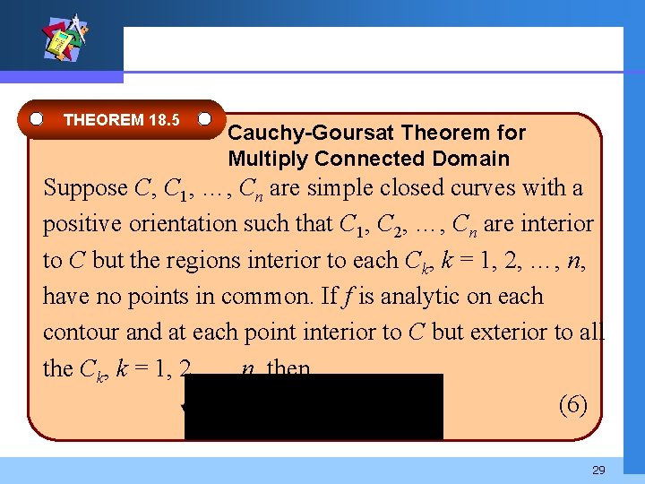 THEOREM 18. 5 Cauchy-Goursat Theorem for Multiply Connected Domain Suppose C, C 1, …,