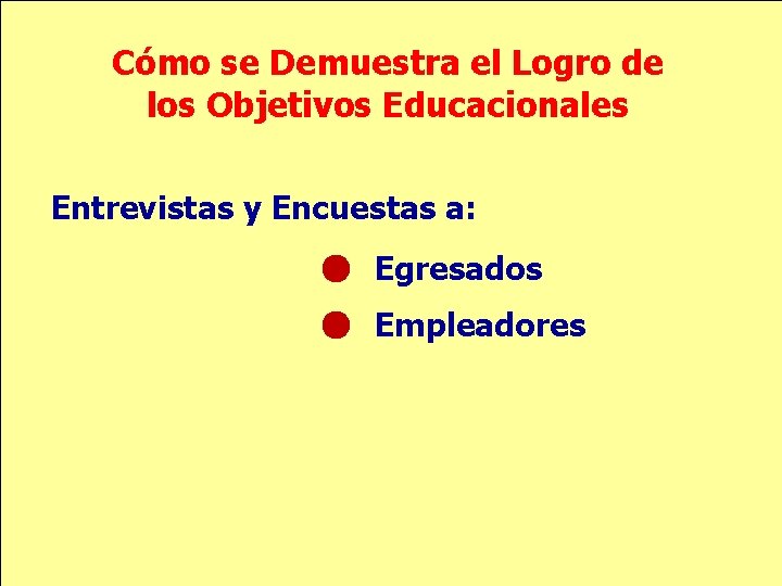 Cómo se Demuestra el Logro de los Objetivos Educacionales Entrevistas y Encuestas a: Egresados