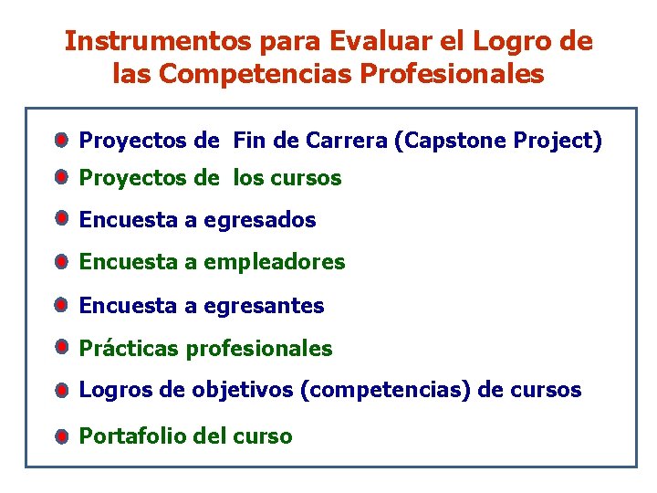 Instrumentos para Evaluar el Logro de las Competencias Profesionales Proyectos de Fin de Carrera