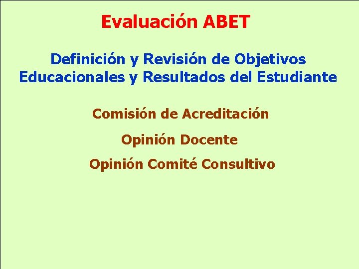 Evaluación ABET Definición y Revisión de Objetivos Educacionales y Resultados del Estudiante Comisión de