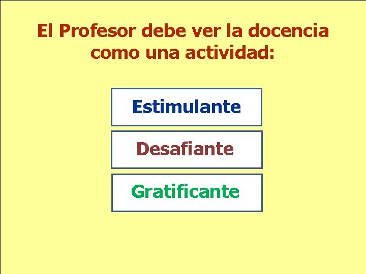 El Profesor debe ver la docencia como una actividad: Estimulante Desafiante Gratificante El Profesor debe ver la docencia como una actividad: Estimulante Desafiante Gratificante