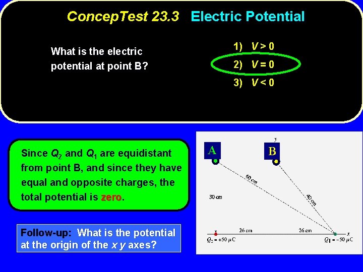 Concep. Test 23. 3 Electric Potential 1) V > 0 What is the electric