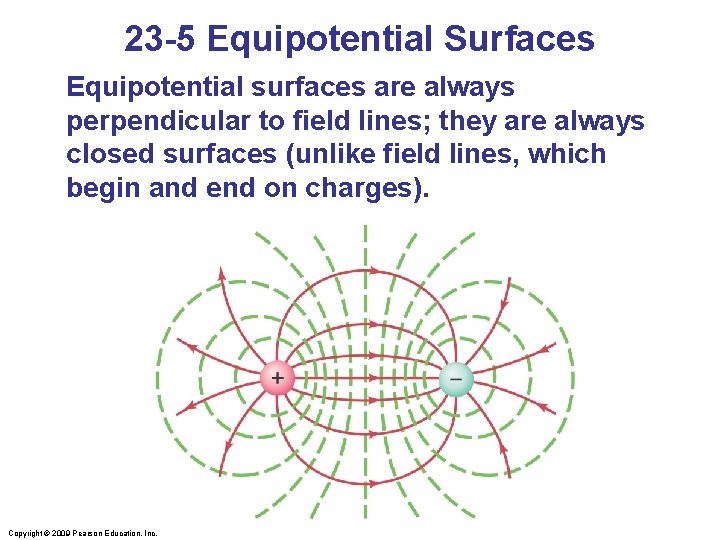 23 -5 Equipotential Surfaces Equipotential surfaces are always perpendicular to field lines; they are