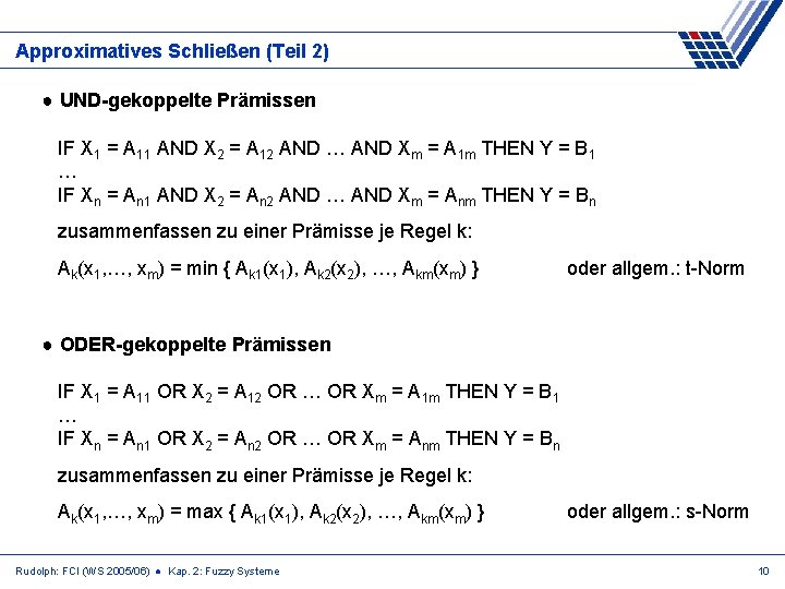 Approximatives Schließen (Teil 2) ● UND-gekoppelte Prämissen IF X 1 = A 11 AND