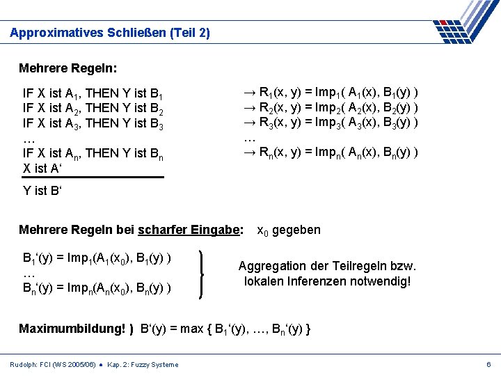 Approximatives Schließen (Teil 2) Mehrere Regeln: → R 1(x, y) = Imp 1( A