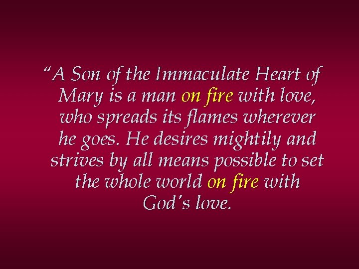 “A Son of the Immaculate Heart of Mary is a man on fire with