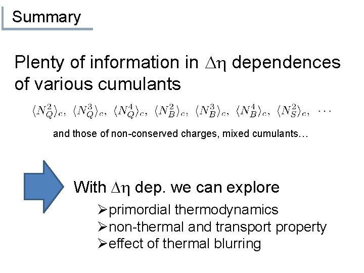 Summary Plenty of information in Dh dependences of various cumulants and those of non-conserved