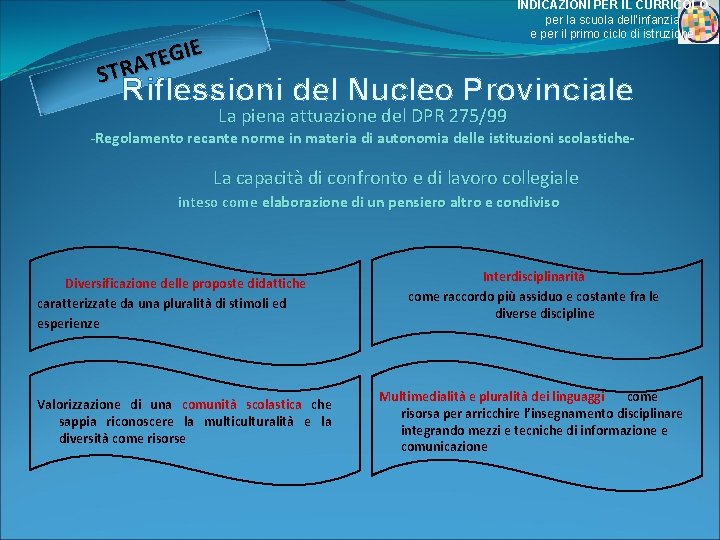 INDICAZIONI PER IL CURRICOLO per la scuola dell’infanzia e per il primo ciclo di