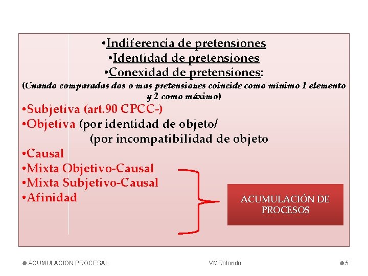  • Indiferencia de pretensiones • Identidad de pretensiones • Conexidad de pretensiones: (Cuando