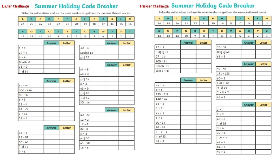 Easier Challenge Trickier Challenge 
